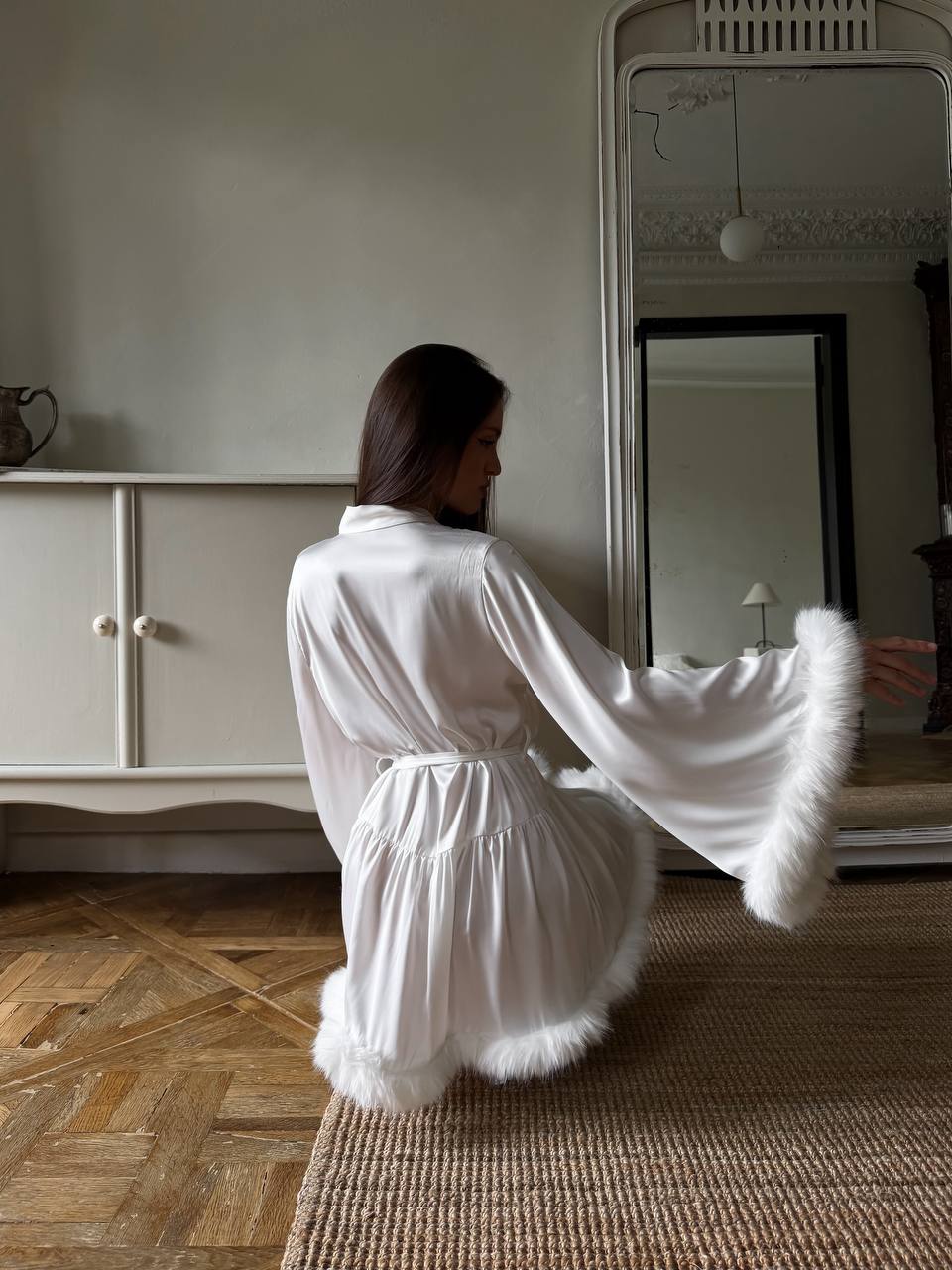 Халат із пір’ям Plume — білий