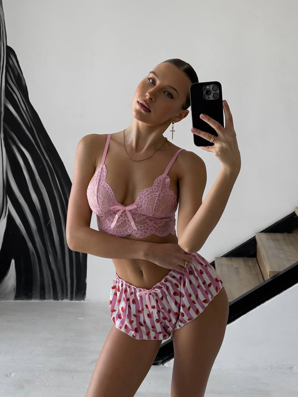 Піжама з мереживним топом Flirt — рожевий